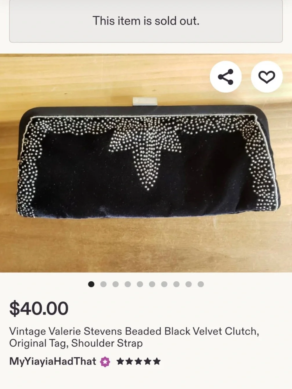Vintage Valerie Stevens Beaded Black Velvet Clutch with Strap